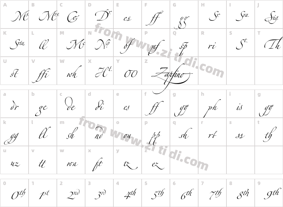 ZapfinoExtraLT-Ligatures字体字体映射图
