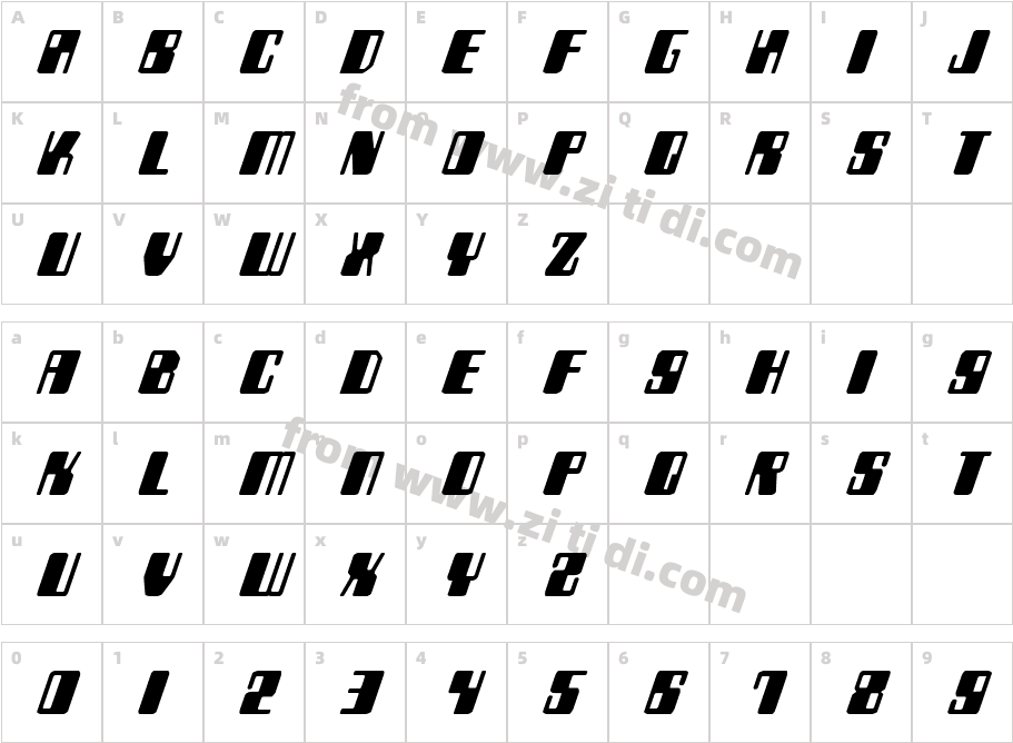 ZyborgsItalic字体字体映射图