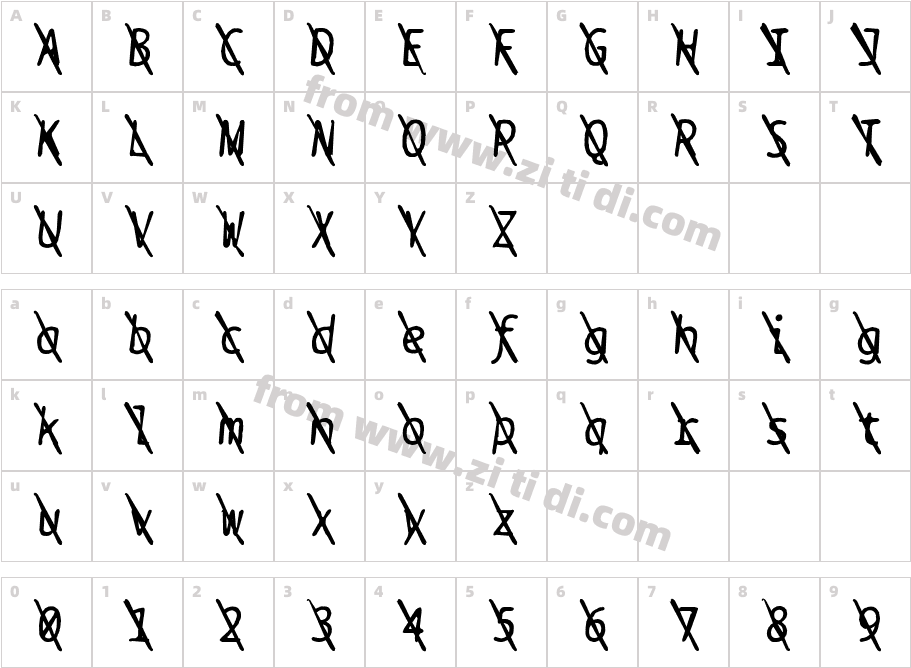 BPtypewriteDamagedSlashed-Itali字体字体映射图