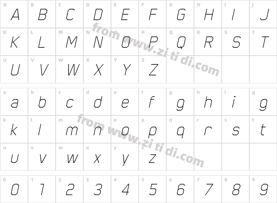 Scriber-ThinItalic字体字体映射图