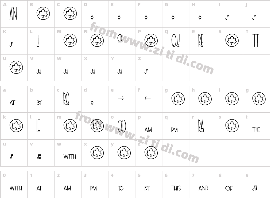 The  Symbols and Ligatures Bold字体字体映射图
