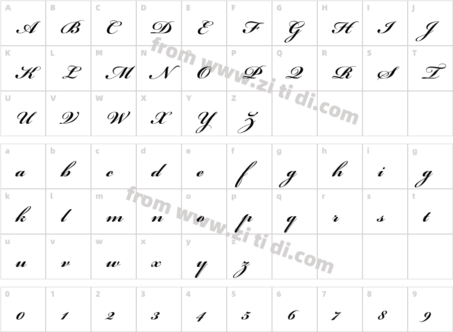 Bickham Script Pro Regular字体字体映射图