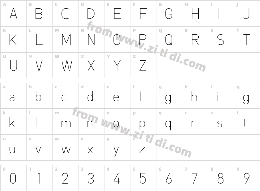 ONEAN Thin字体字体映射图