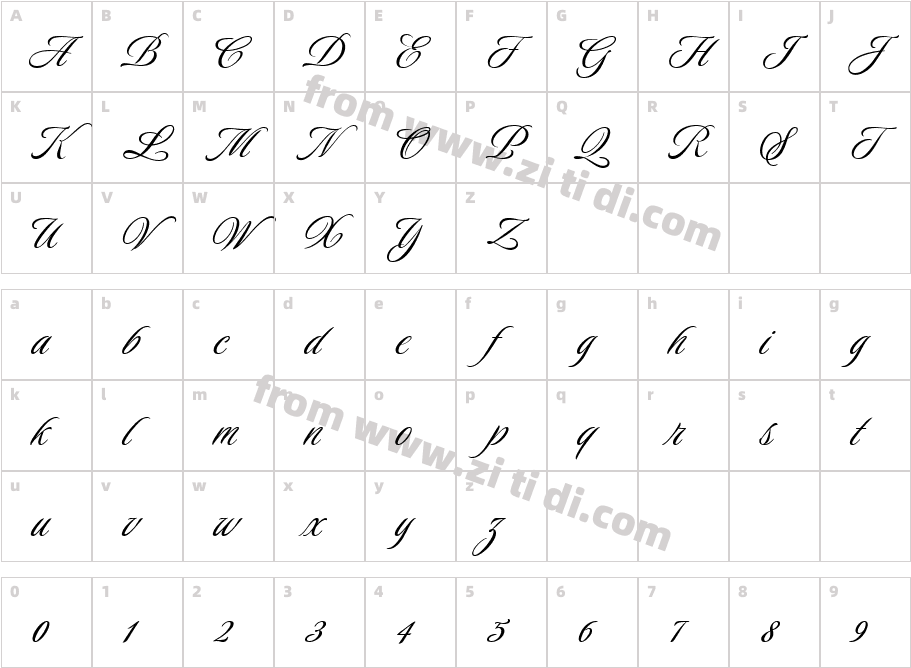Luxurious Script Regular字体字体映射图