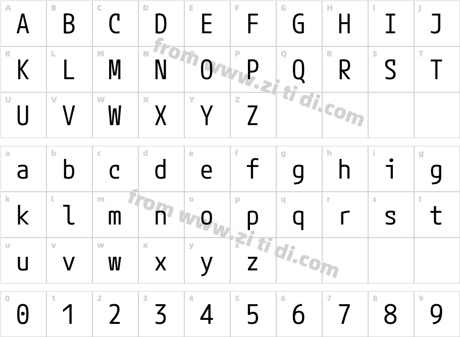 M PLUS Code Latin Regular字体字体映射图