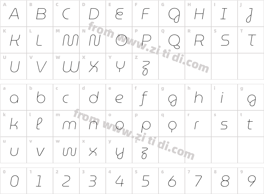 MuseoModerno Thin Italic字体字体映射图