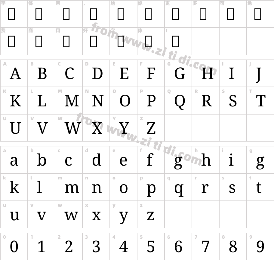 Noto Serif Regular字体字体映射图