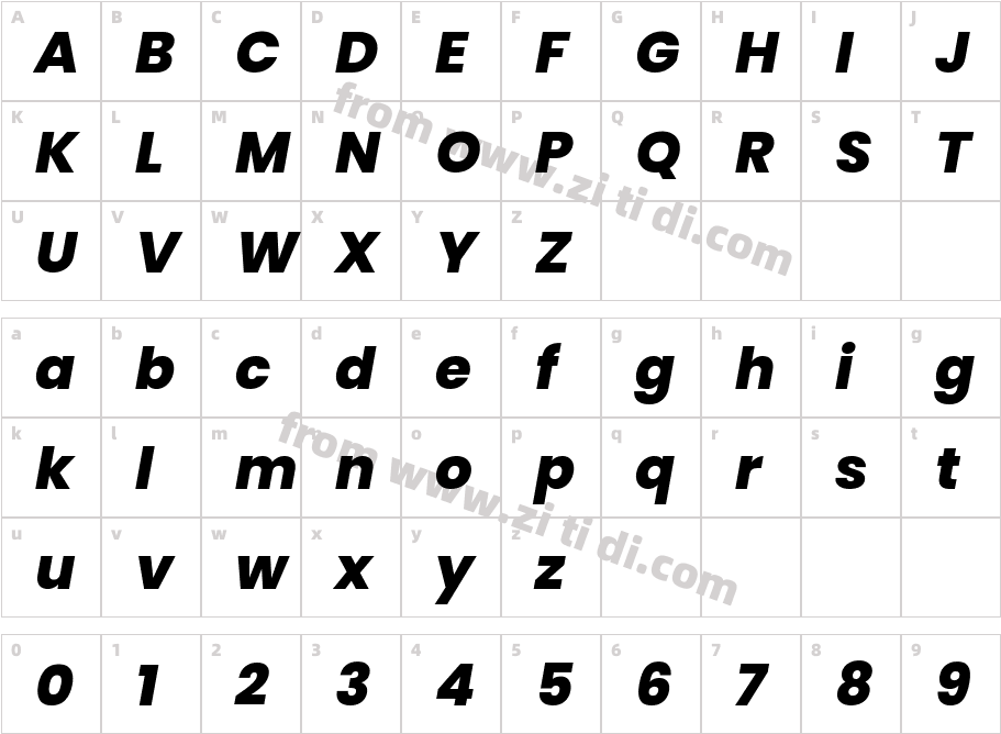 Poppins ExtraBold Italic字体字体映射图
