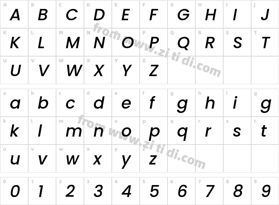 Poppins Medium Italic字体字体映射图
