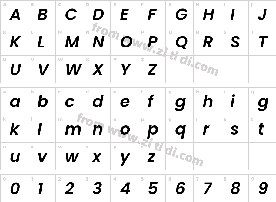Poppins SemiBold Italic字体字体映射图