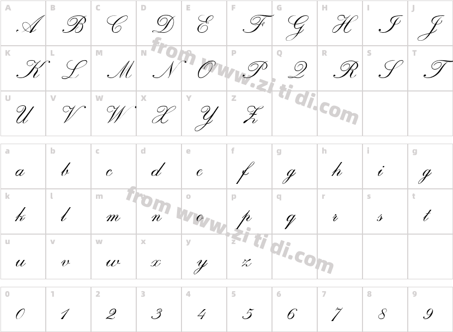 Calligraphia One字体字体映射图