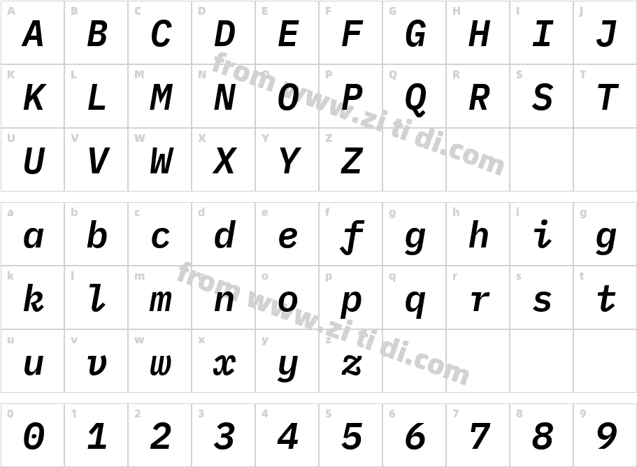 IBMPlexMono-SemiBoldItalic字体字体映射图