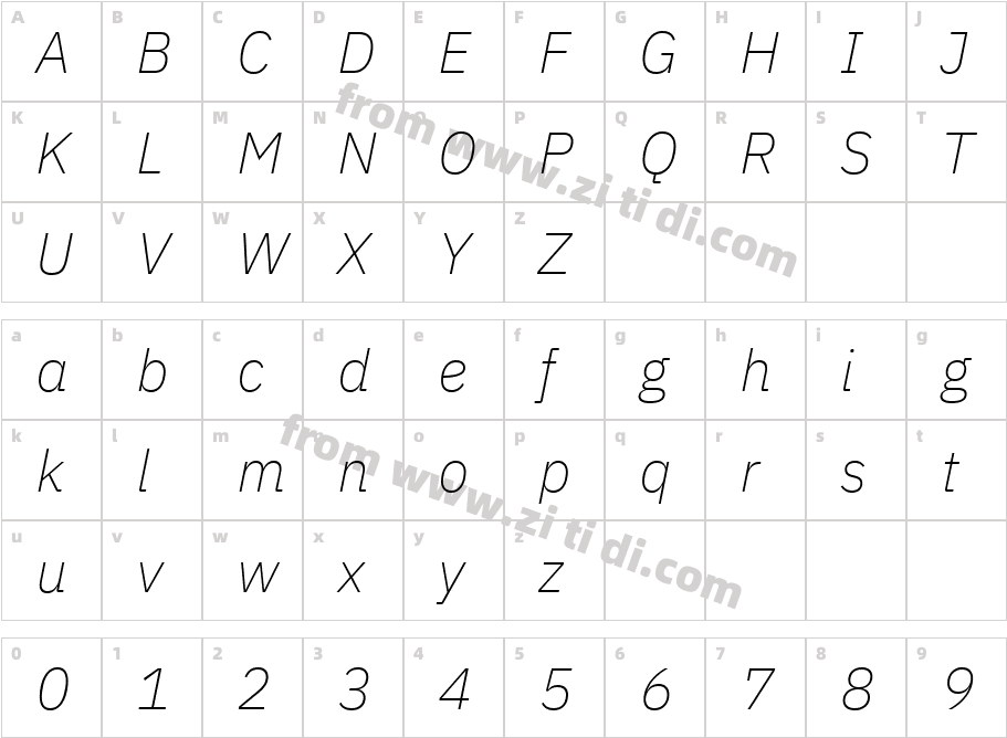 IBMPlexSans-ExtraLightItalic字体字体映射图