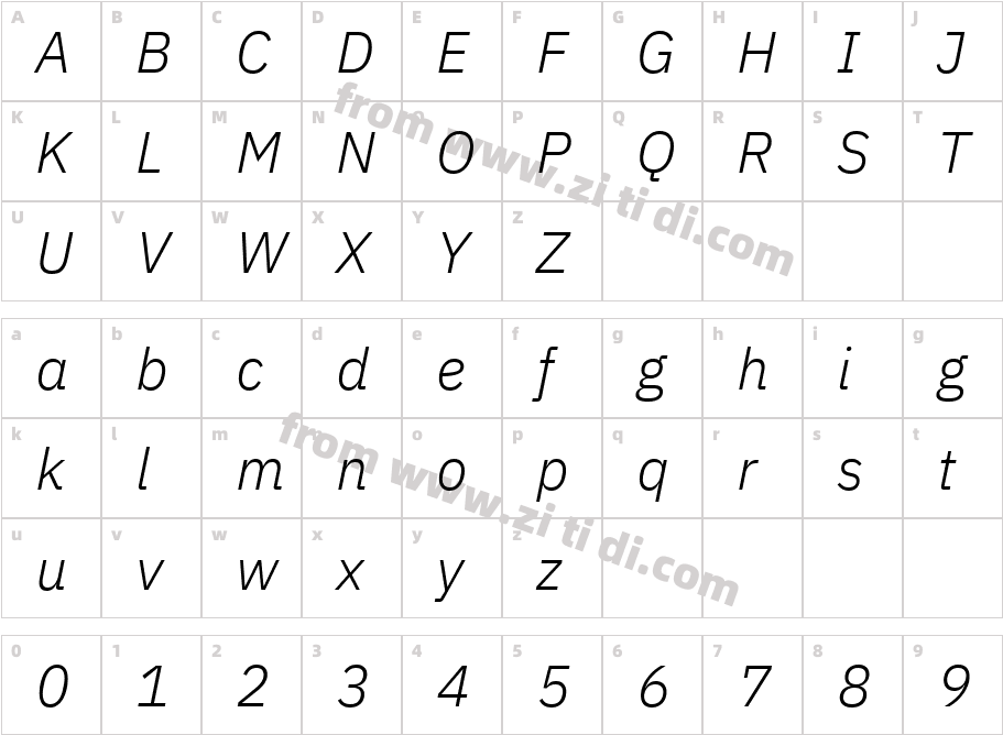 IBMPlexSans-LightItalic字体字体映射图
