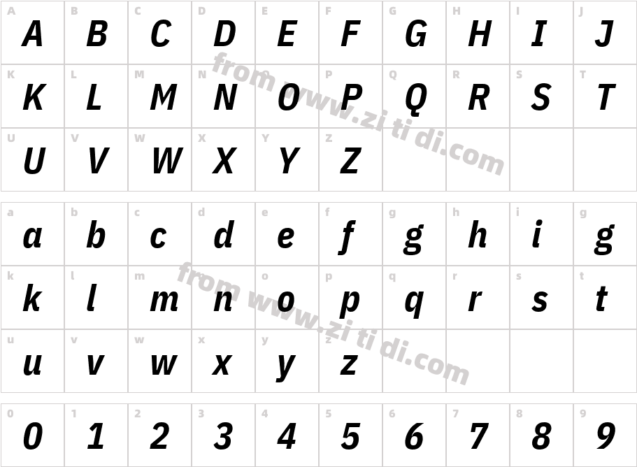 IBMPlexSansCondensed-BoldItalic字体字体映射图