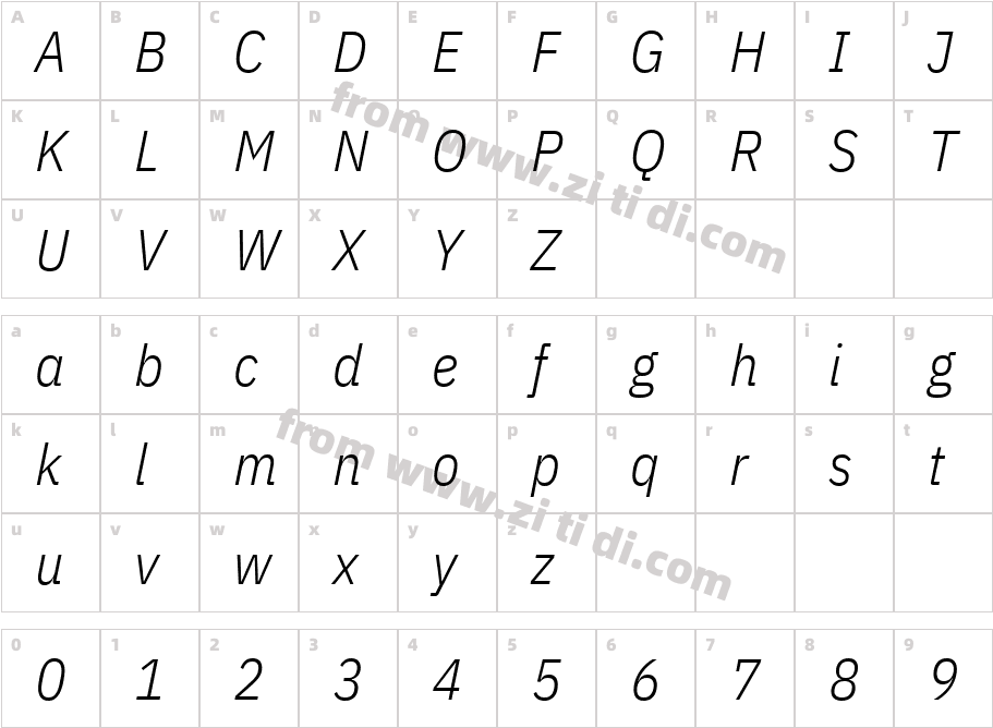 IBMPlexSansCondensed-LightItalic字体字体映射图