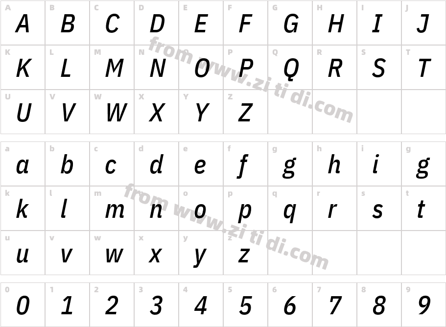 IBMPlexSansCondensed-MediumItalic字体字体映射图