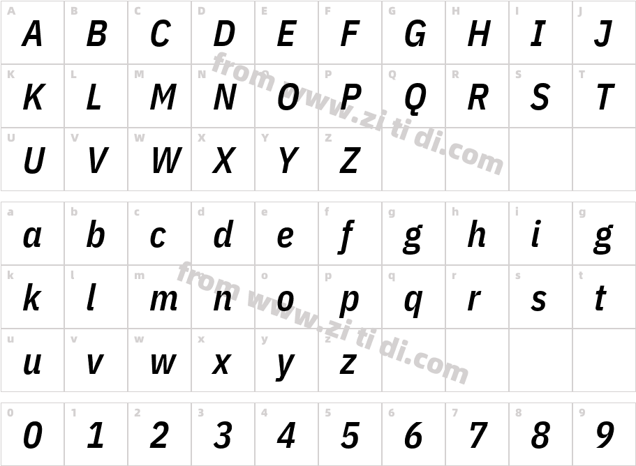 IBMPlexSansCondensed-SemiBoldItalic字体字体映射图