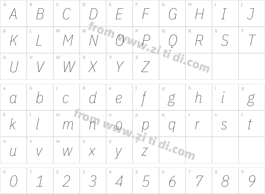 IBMPlexSansCondensed-ThinItalic字体字体映射图