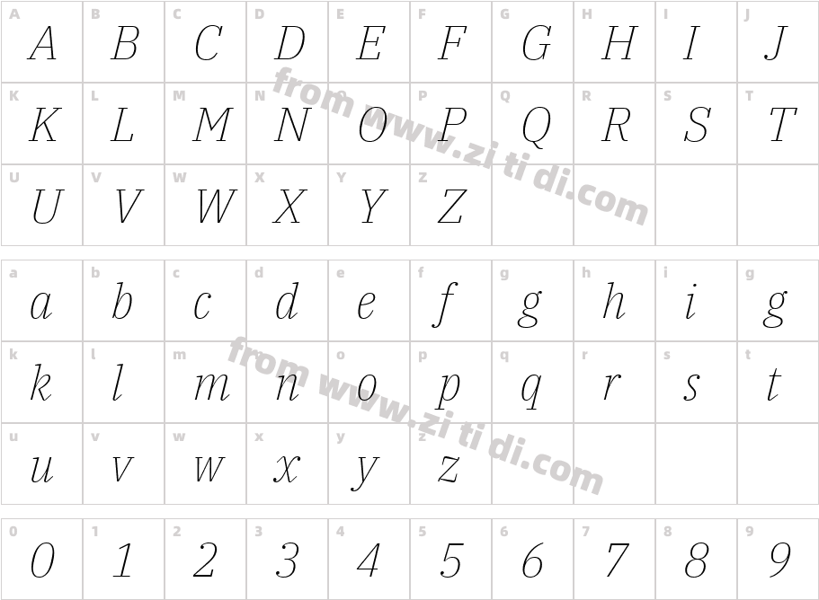IBMPlexSerif-ExtraLightItalic字体字体映射图