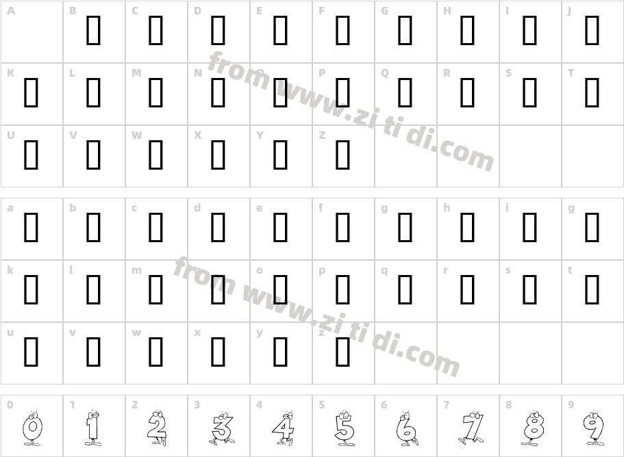 KR Toon Numbers字体字体映射图