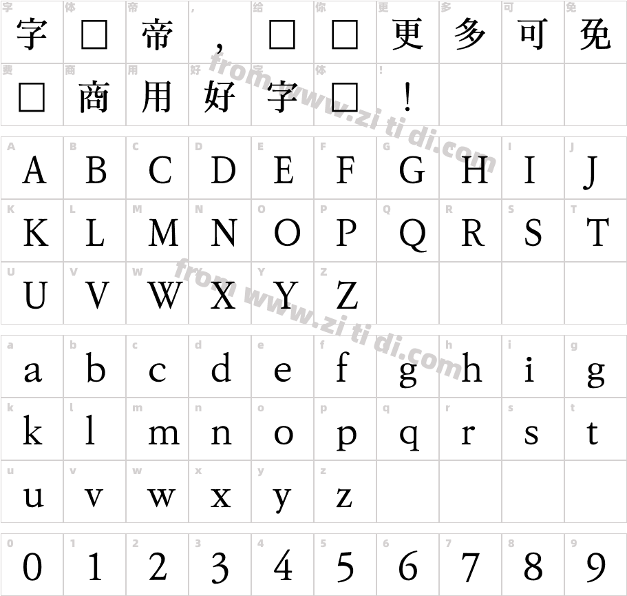 KoPubBatang_Pro Medium字体字体映射图
