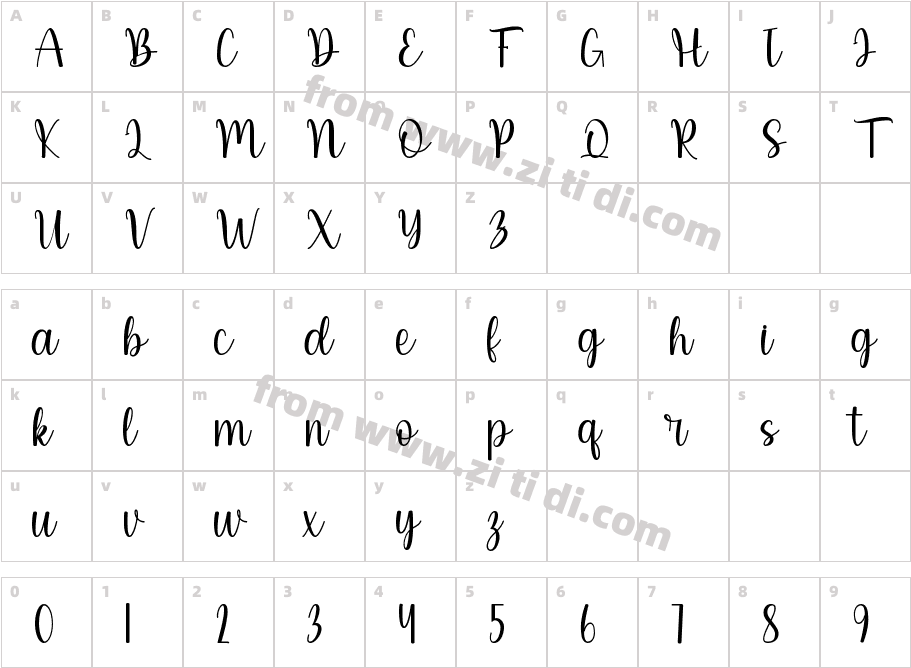 EasterScriptRegular字体字体映射图