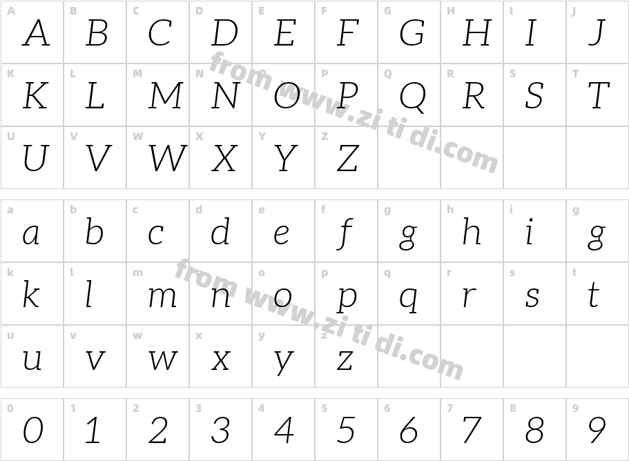 Aleo-LightItalic字体字体映射图