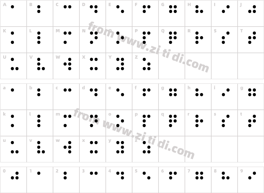 Braille Normal字体字体映射图