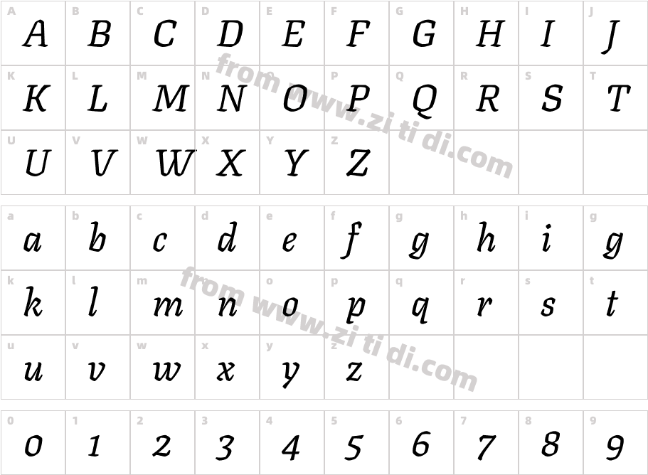 Texturina_24pt-MediumItalic字体字体映射图