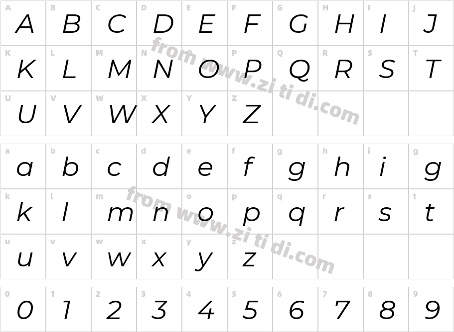 Montserrat-Italic字体字体映射图