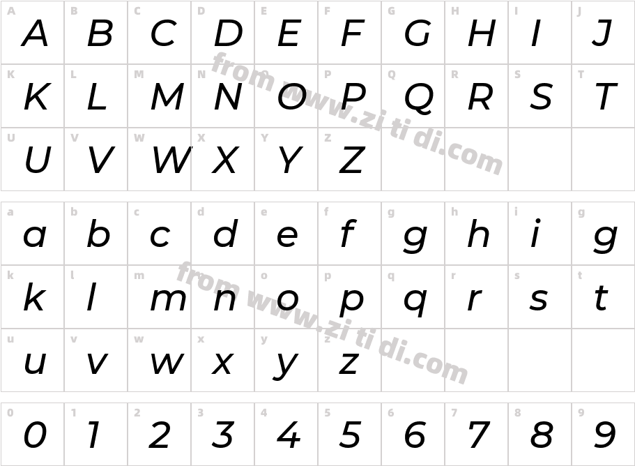 Montserrat-MediumItalic字体字体映射图