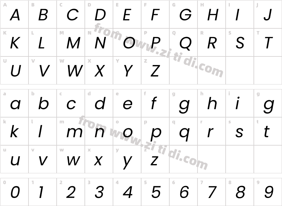 Poppins-Italic字体字体映射图