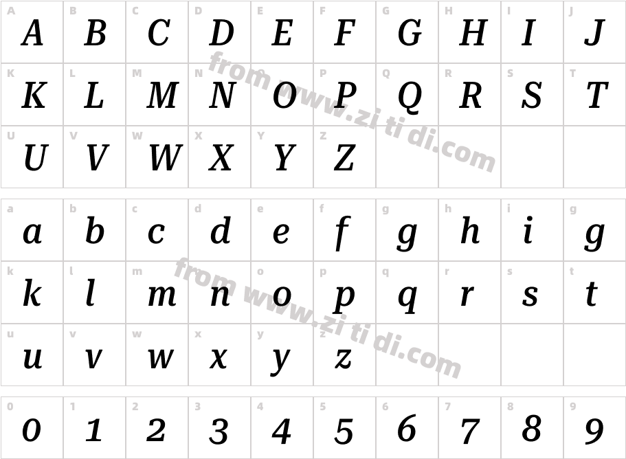 RobotoSerif_28pt_Condensed-MediumItalic字体字体映射图