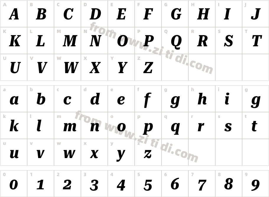 RobotoSerif_36pt_Condensed-BoldItalic字体字体映射图