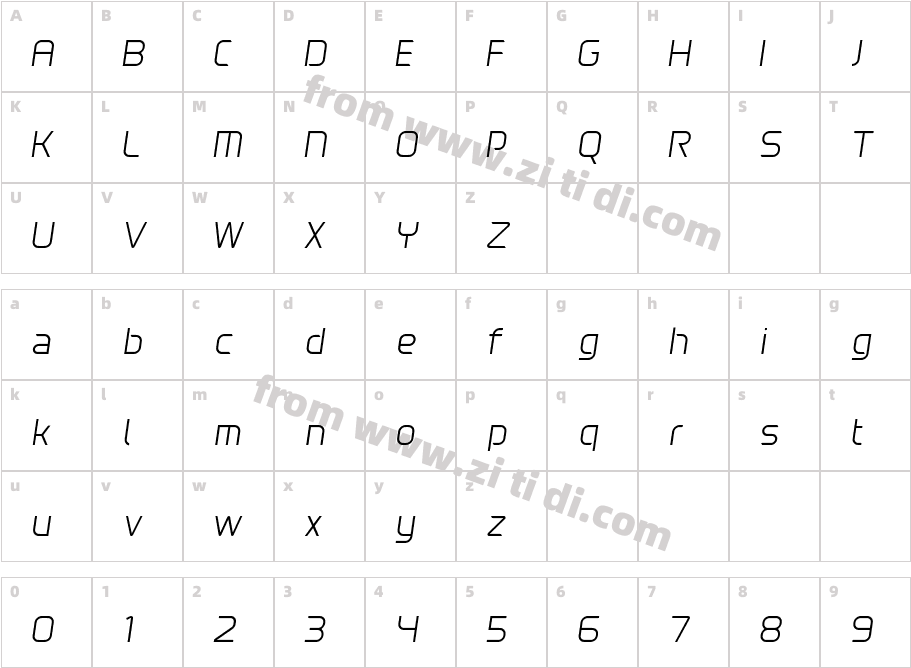 Nereus Italic可变字体字体映射图