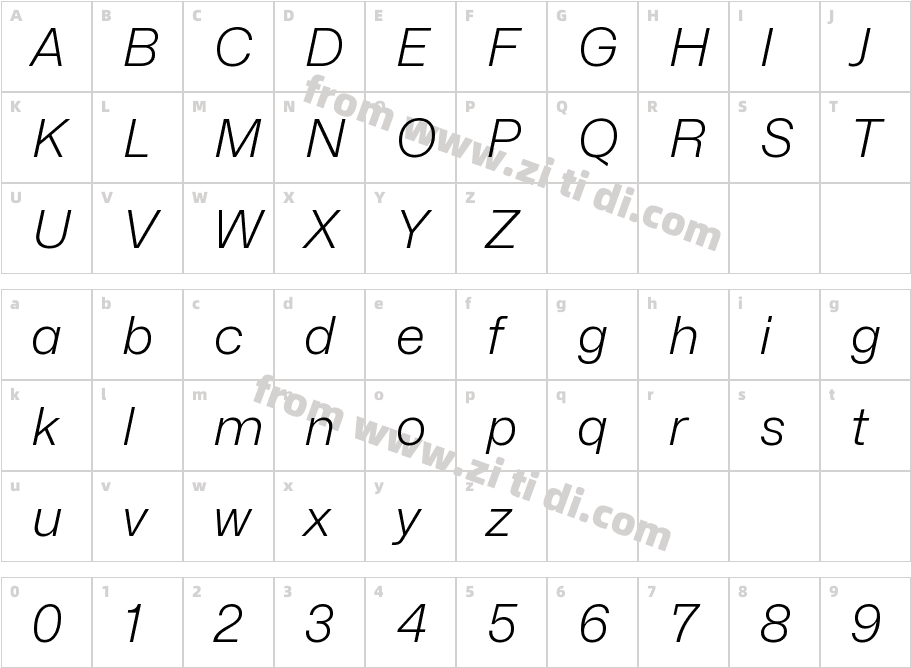 Mona-Sans Light Italic字体字体映射图