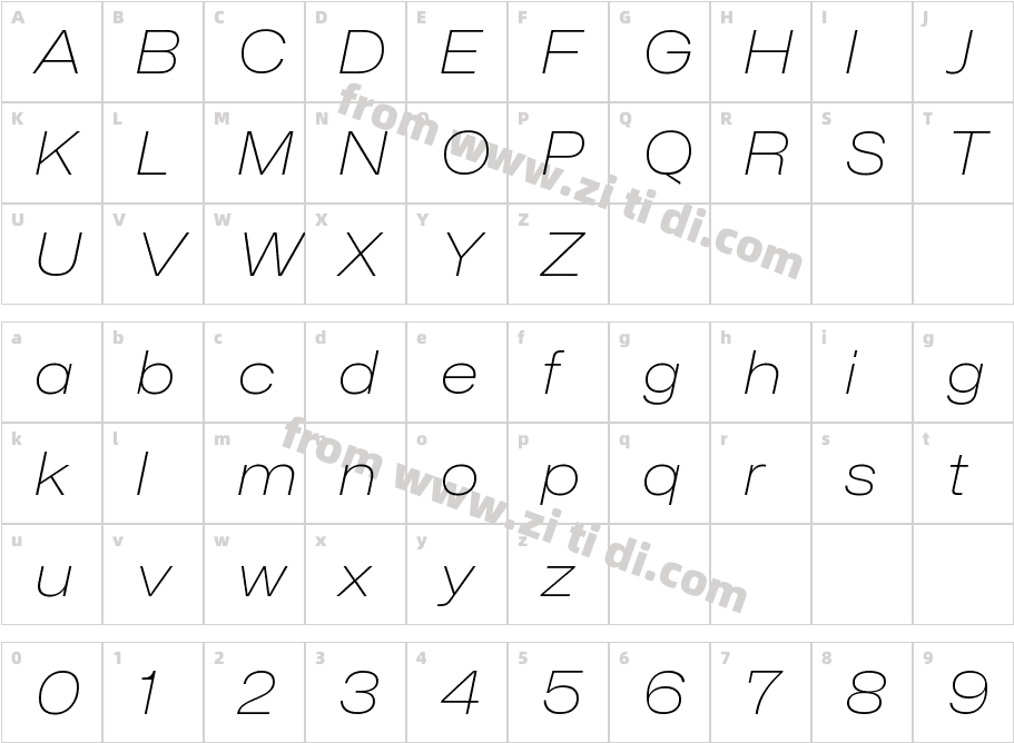 Mona-Sans UltraLight Wide Italic字体字体映射图