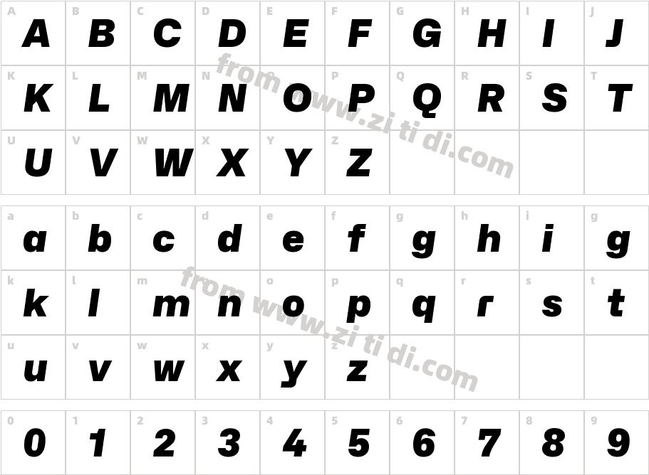 Hubot-Sans Black Italic字体字体映射图