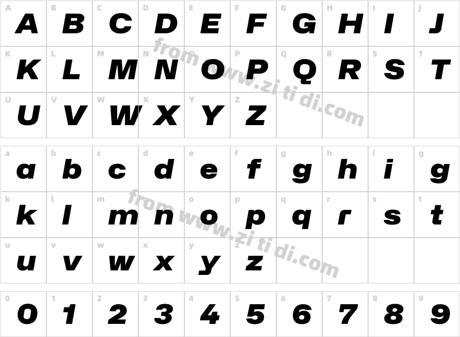Hubot-Sans Black Wide Italic字体字体映射图