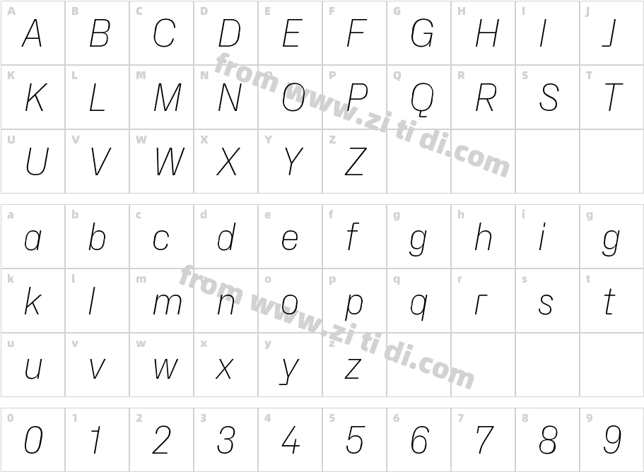 Hubot-Sans ExtraLight Semi Italic字体字体映射图