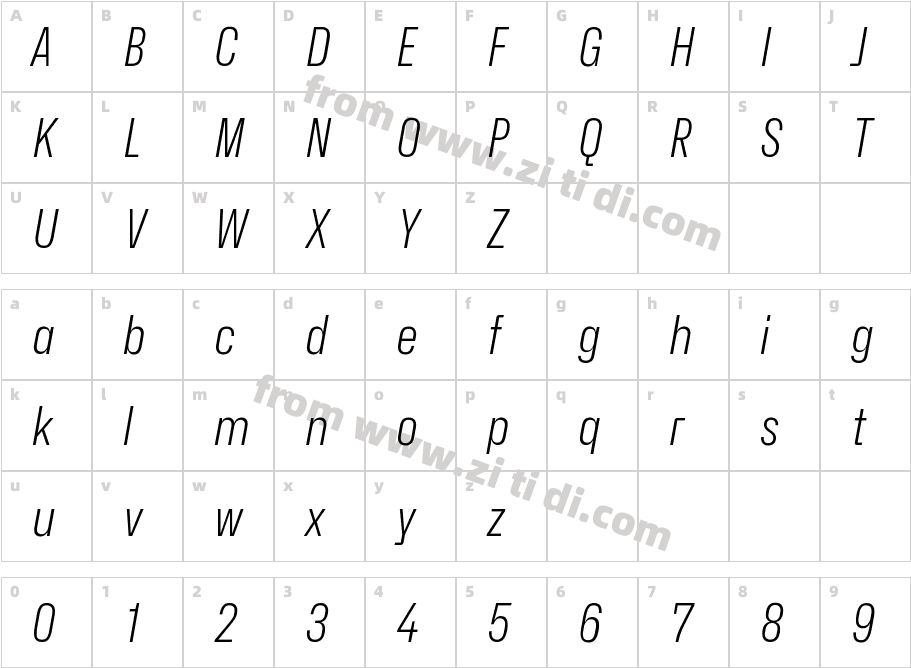 Hubot-Sans Light Narrow Italic字体字体映射图