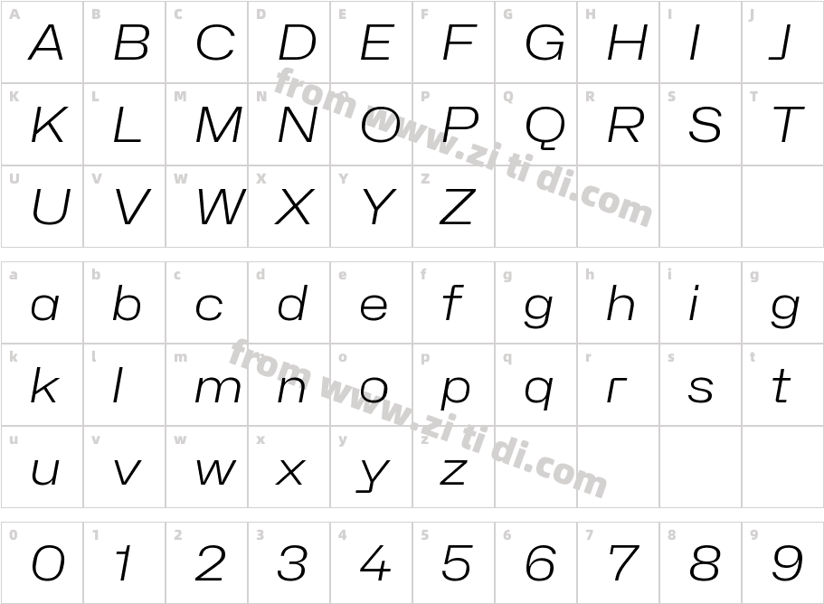 Hubot-Sans Light Wide Italic字体字体映射图