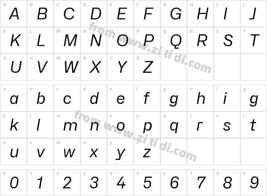 Hubot-Sans Regular Italic字体字体映射图