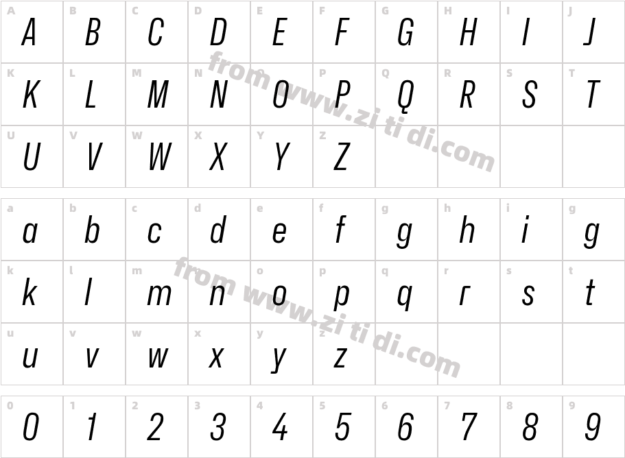 Hubot-Sans Regular Narrow Italic字体字体映射图
