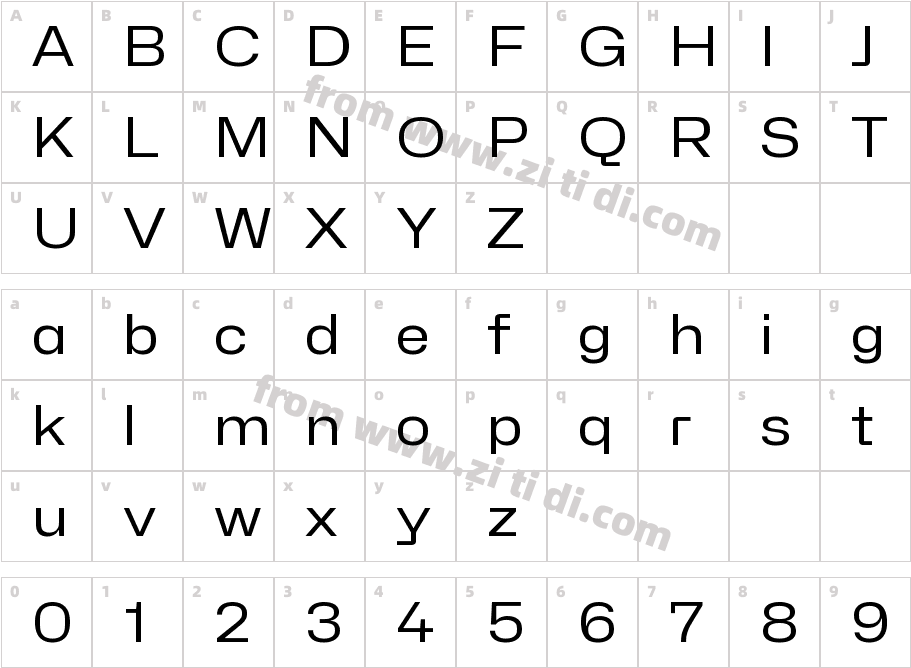 Hubot-Sans Regular Wide字体字体映射图