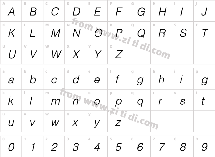 Helvetica-Light-Light-Italic字体字体映射图