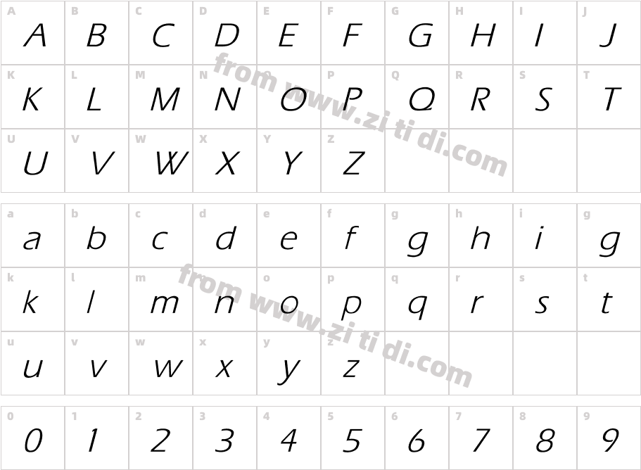 Tili-Italic字体字体映射图