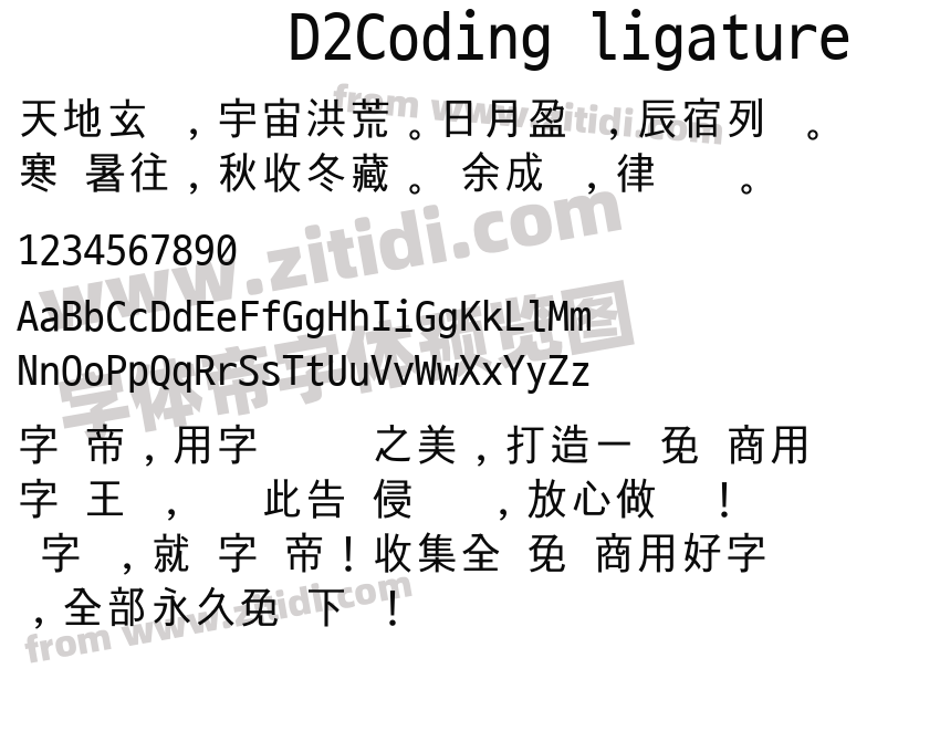 D2Coding ligature字体预览
